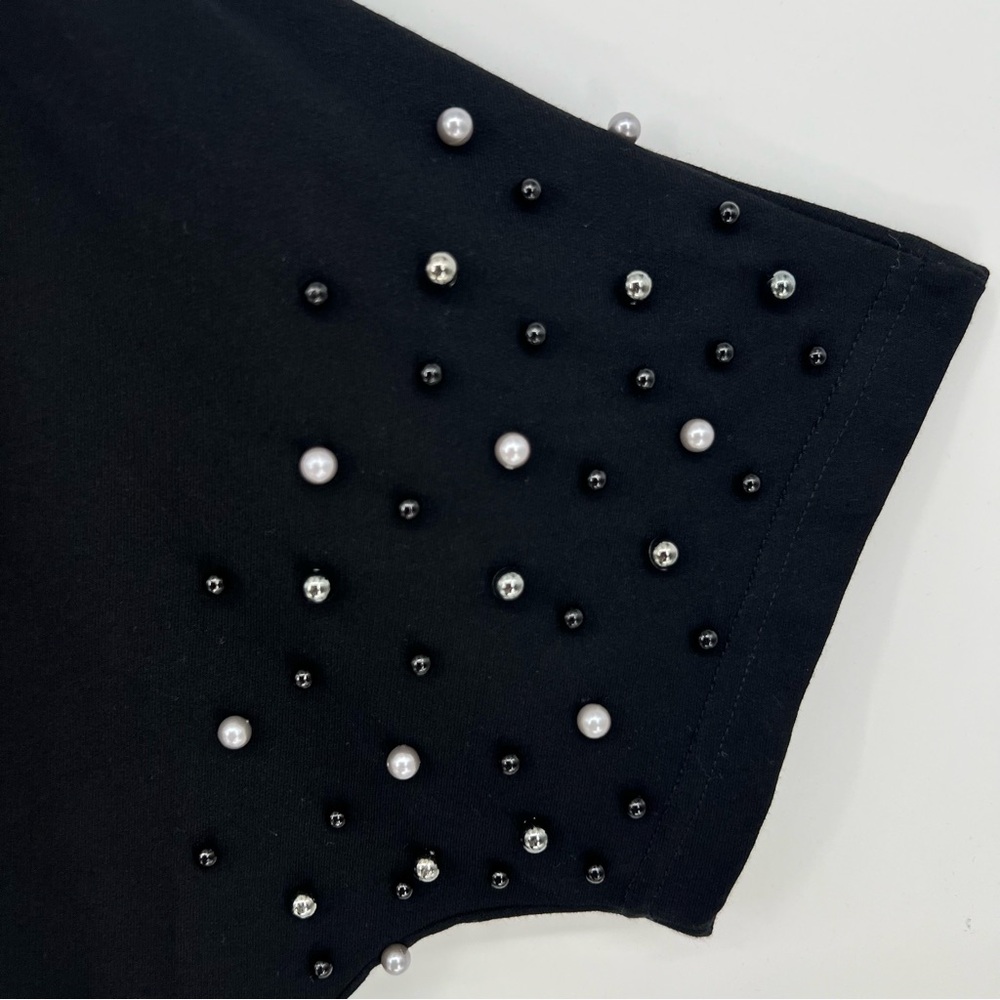 Vocal Top Womens Black Casual Elegance Pearled Short Sleeve Oversized Fit NWOT - Picture 4 of 9